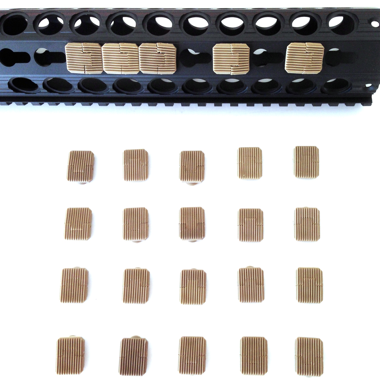 Pack 20! FDE Flat Dark Earth Square Rubber Keymod Rail Plugs Key Mod Cover Rifle KEYMOD TAN
