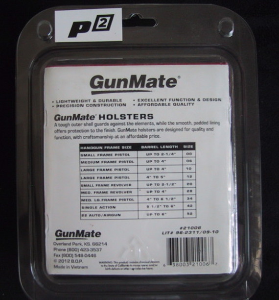 Gunmate Holsters Size Chart