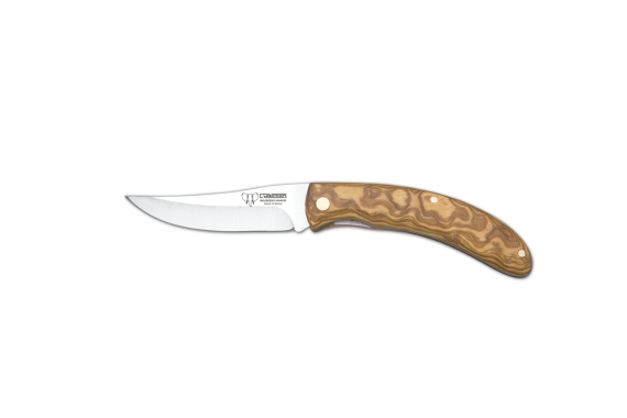 Cudeman Folding Knife with 8.5 cm 12C27 Steel Blade & Olive Wood Handle + Brown Leather Sheath