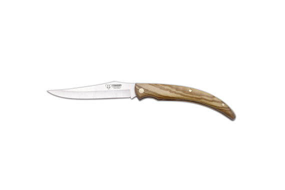 Cudeman Folding Knife with 9 cm 420 Stainless Steel Steel Blade & Olive Wood Handle + Brown Leather Sheath