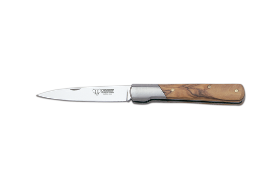 Cudeman Folding Knife with 9 cm Molybdenum Vanadium Steel Blade & Olive Wood Handle + Brown Leather Sheath
