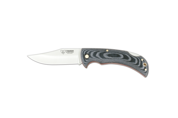 Cudeman Folding Knife with 9.5 cm Molybdenum Vanadium Steel Blade & Black Micarta Handle + Black Leather Sheath