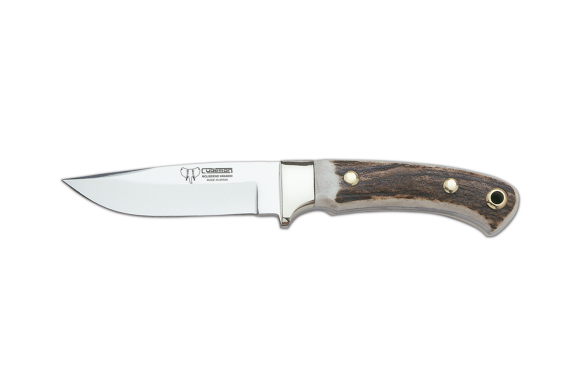 Cudeman Hunting & Outdoor Knife with 10 cm Molybdenum Vanadium Steel Blade & Deer Stag Handle + Brown Leather Sheath