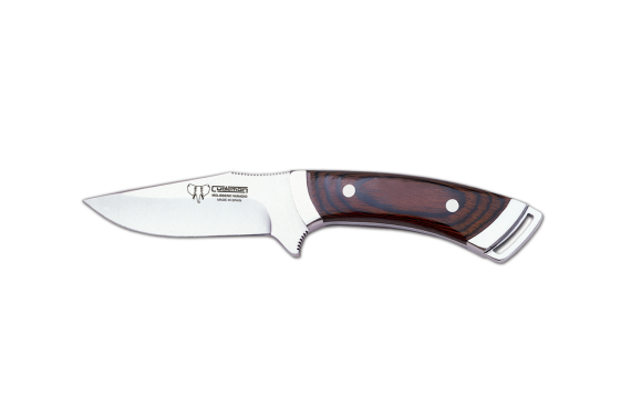 Cudeman Hunting & Outdoor Knife with 10.5 cm Molybdenum Vanadium Steel Blade & Red Stamina Handle + Brown Leather Sheath