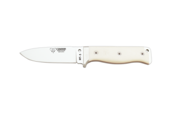 Cudeman Tactical & Survival Knife with 11 cm Böhler N-695 Steel Blade & White Micarta Handle + Brown Leather Sheath