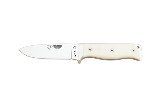 Cudeman Tactical & Survival Knife with 11 cm Böhler N-695 Steel Blade & White Micarta Handle + Brown Leather Sheath