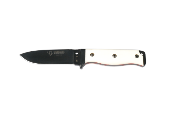 Cudeman Tactical & Survival Knife with 11 cm Molybdenum Vanadium Steel Blade & White Micarta Handle + Black Leather Sheath