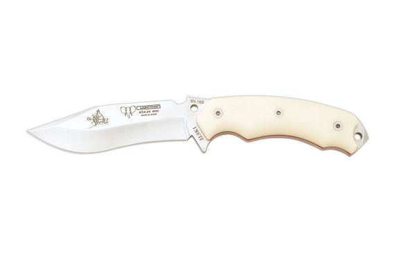 Cudeman Tactical & Survival Knife with 12 cm Böhler N-695 Steel Blade & White Micarta Handle + Black Kydex Sheath
