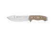 Cudeman Tactical & Survival Knife with 16 cm Molybdenum Vanadium Steel Blade & Brown Micarta Handle + Brown Leather Sheath