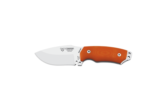 Cudeman Tactical & Survival Knife with 9 cm Böhler N-695 Steel Blade & Orange G10 Handle + Black Leather Sheath