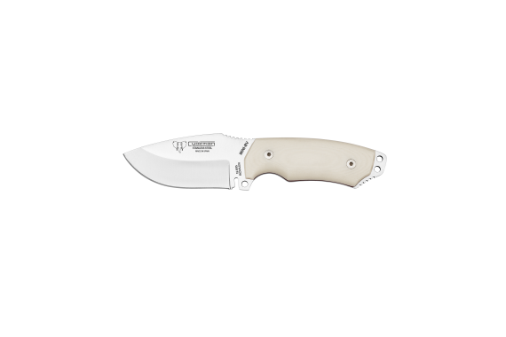Cudeman Tactical & Survival Knife with 9 cm Böhler N-695 Steel Blade & White Micarta Handle + Brown Leather Sheath