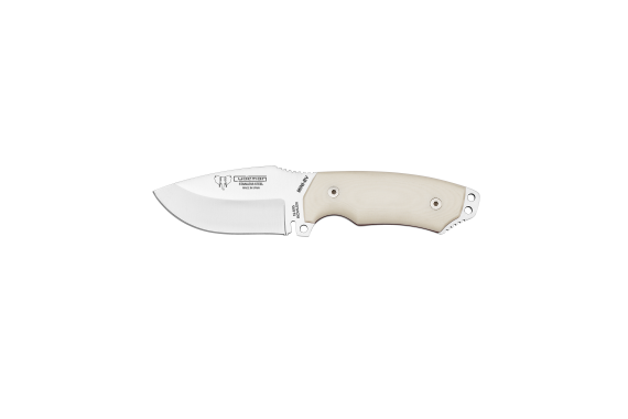 Cudeman Tactical & Survival Knife with 9 cm Böhler N-695 Steel Blade & White Micarta Handle + Brown Leather Sheath