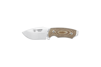 Cudeman Tactical & Survival Knife with 9 cm Molybdenum Vanadium Steel Blade & Brown Micarta Handle + Brown Leather Sheath