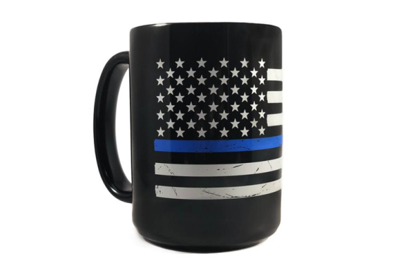 Distressed Flag Mug- Thin Blue Line, 15 Oz 15 oz