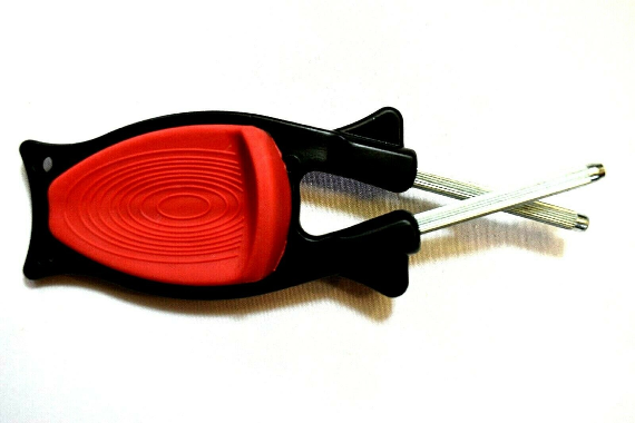 Black knife sharpener with Red grip