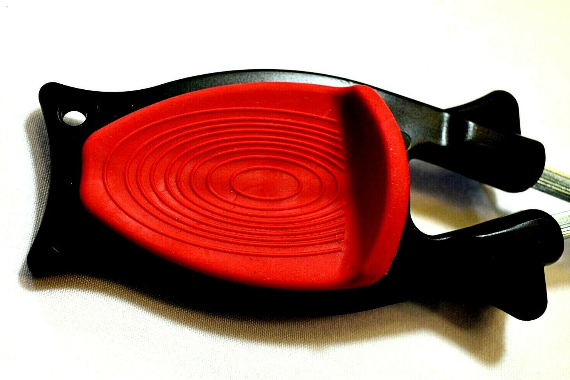 Black knife sharpener with Red grip