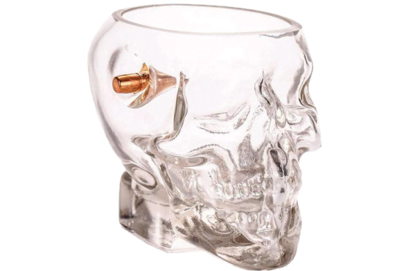 2 Monkey Skull Whiskey Glass - With A .308 Bullet Blown In