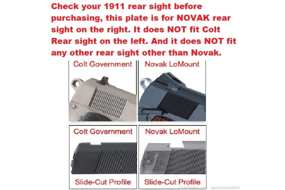 Red Dot Optic Adapter Mount Plate for 1911 pistol with NOVAK REAR SIGHT