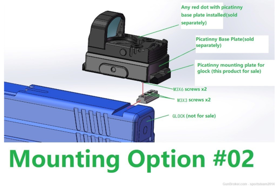 PICATINNY RAIL Mount for Glock 17 19 + Screw Hole for Shield RMS Footprint