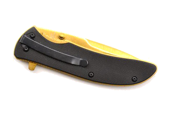 Guard Dog Knife Blk G10 Handle - Gold Blade Folder 3.5