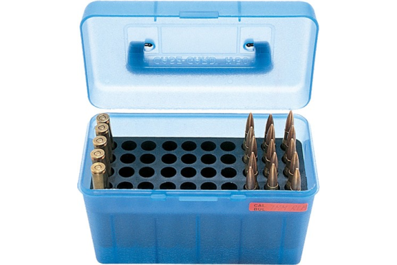 Mtm Deluxe Ammo Box 50-rounds - Rifle 7mm Rm To 300 Wm Clr Blu