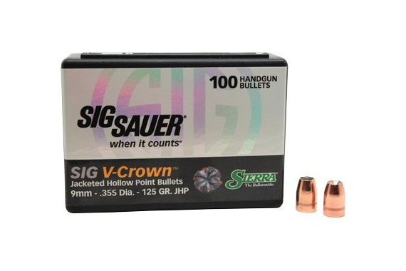 Sierra Bullets 9mm .355 - 125gr Jhp Sig V-crown 100ct