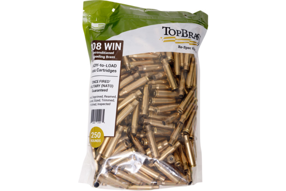 Top Brass Once Fired Unprimed - Brass .308 Win 250ct Pouch