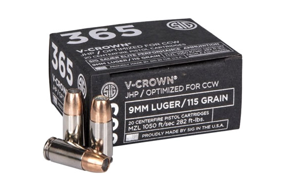 Sig 365 9mm Luger 115gr - 20rd 10bx-cs Elite V-crown Jhp