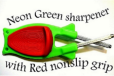 Block Knife sharpener, Green with Red Non-slip grip.