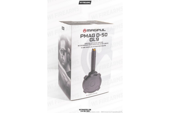 Magpul PMAG D50 GL9 Drum Magazine, 9mm Parabellum, 50 Round, Black Polymer,